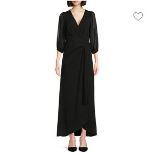 NWT DKNY Sz 6 Surplice Long Puff Sleeve Black Maxi Elegant Dress Ret $229!